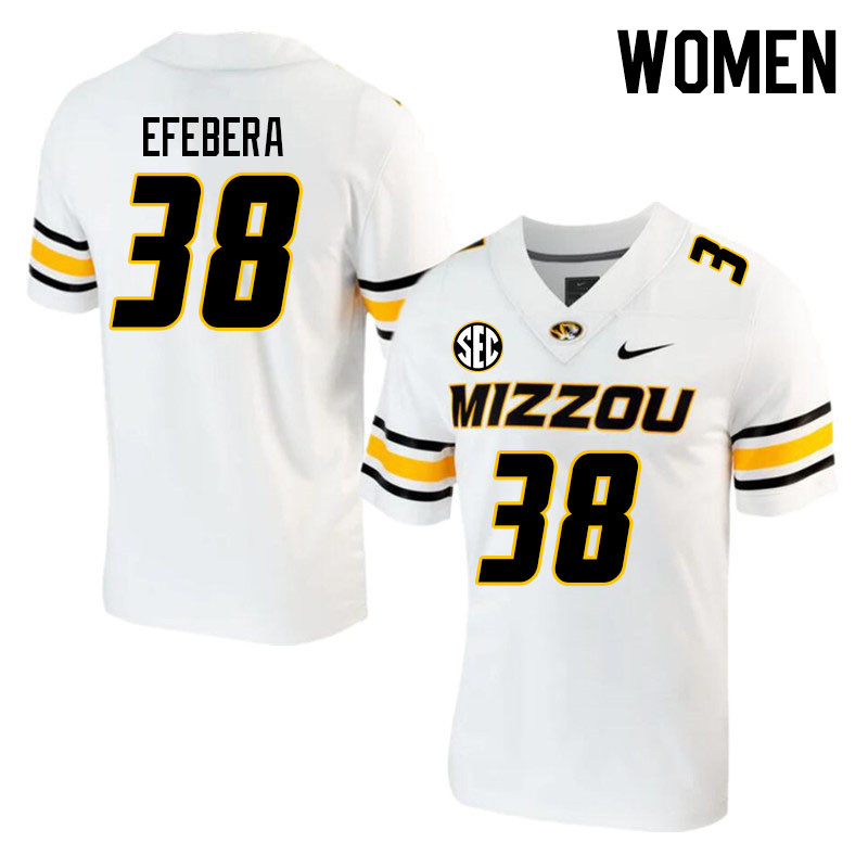 Women #38 Justin Efebera Missouri Tigers College 2023 Football Stitched Jerseys Sale-White - Click Image to Close